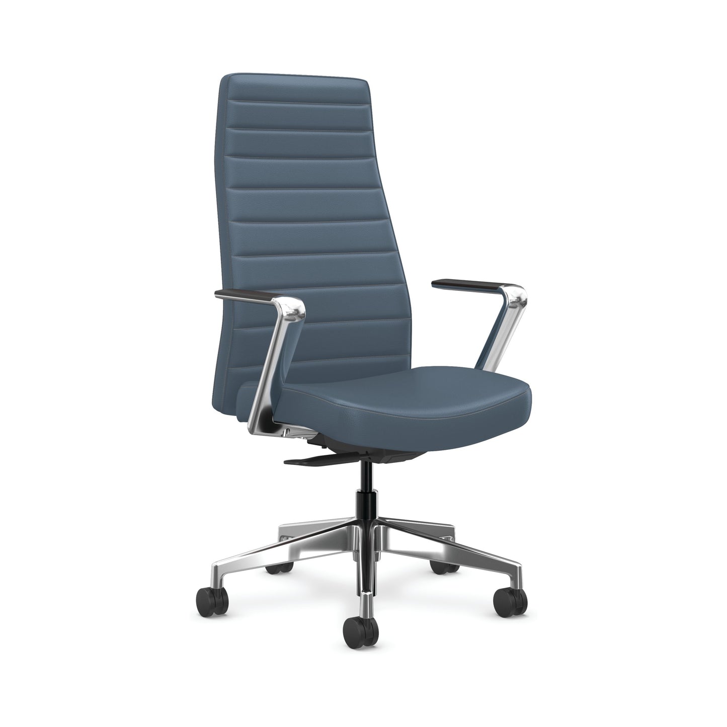 HON Cofi Executive Chair | Weigh-Activated Tilt | Fixed Polished Aluminum Arms and Base | Nimbus Fabric with Blue Channel Stitching