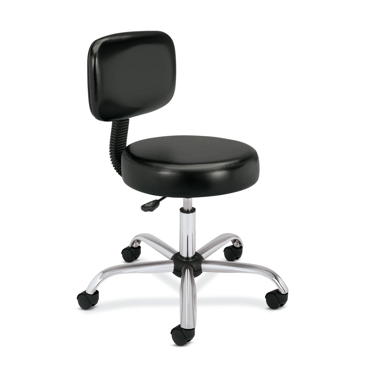 HON Medical Stool with Back | Black Vinyl