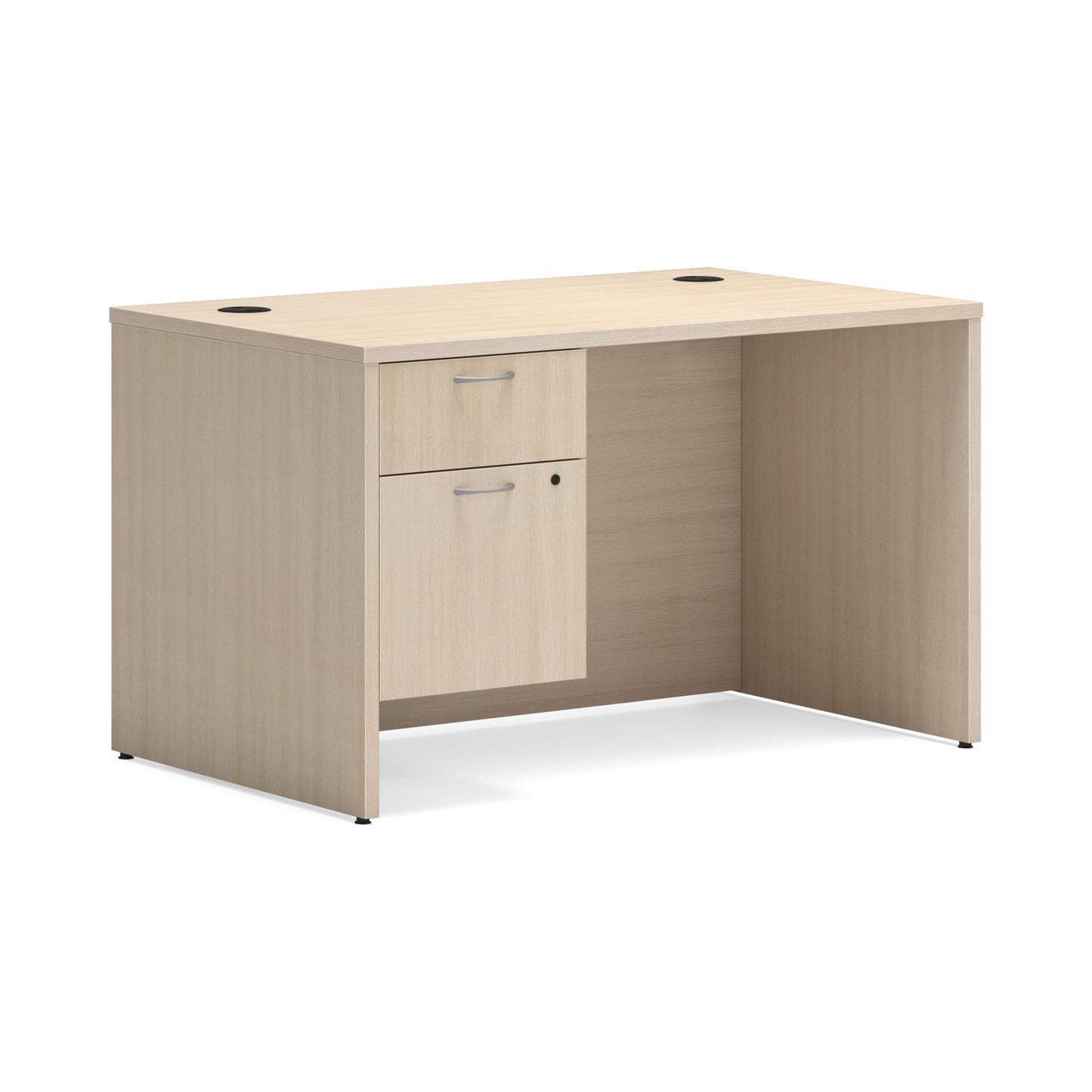 HON Mod Desk | 48"W x 30"D | Hanging Storage Pedestal | 1 Box / 1 File Drawer | Desert Oak Laminate