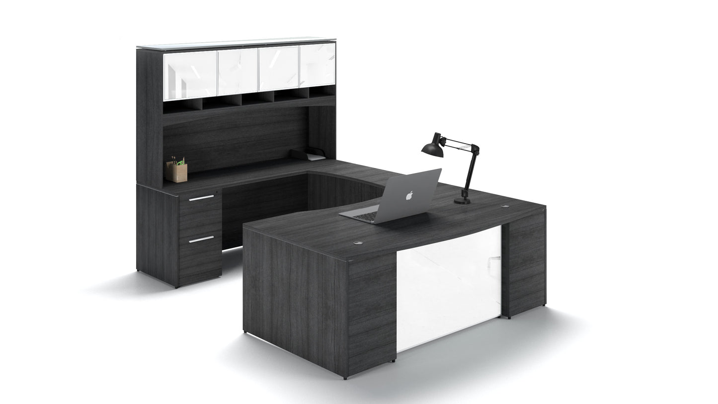 Potenza - U-Shaped Bow Front Desk with Glass Modesty Panel