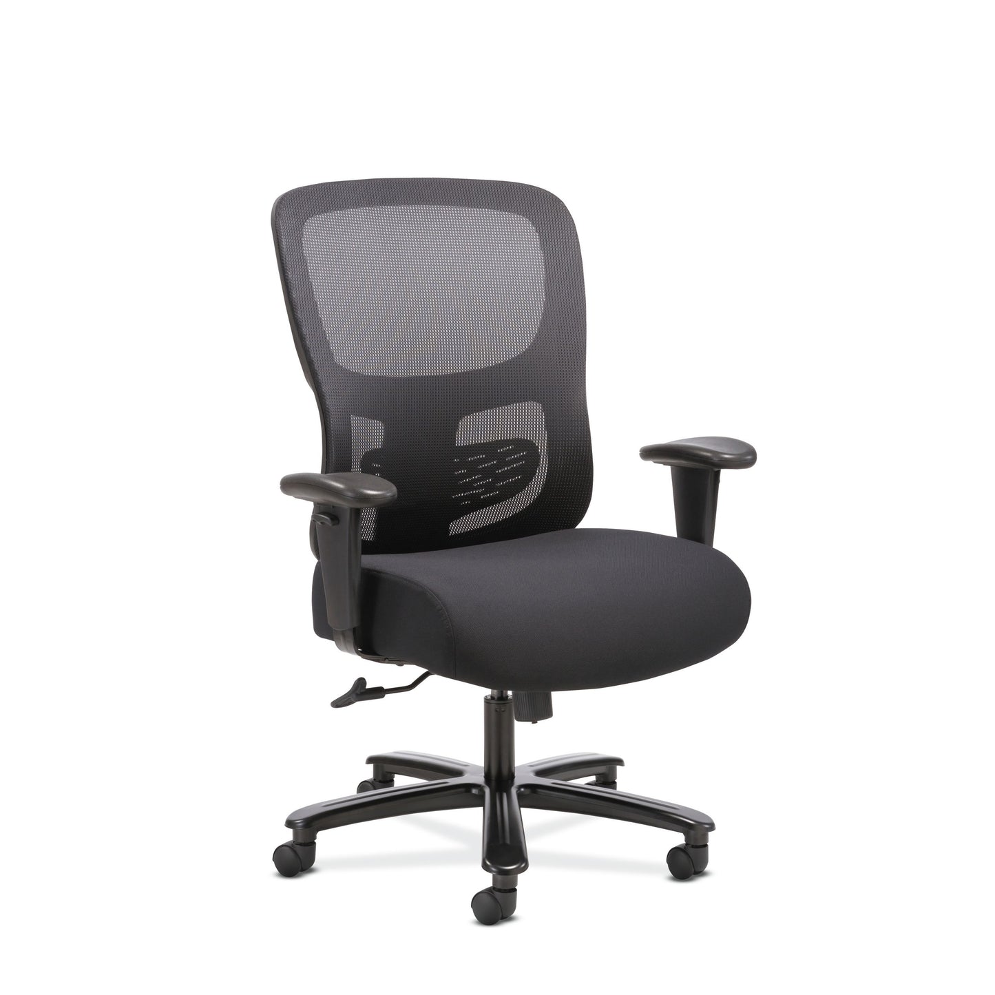 Big and Tall Chair | Height-Adjustable Arms | Adjustable Lumbar | Black Fabric and Mesh