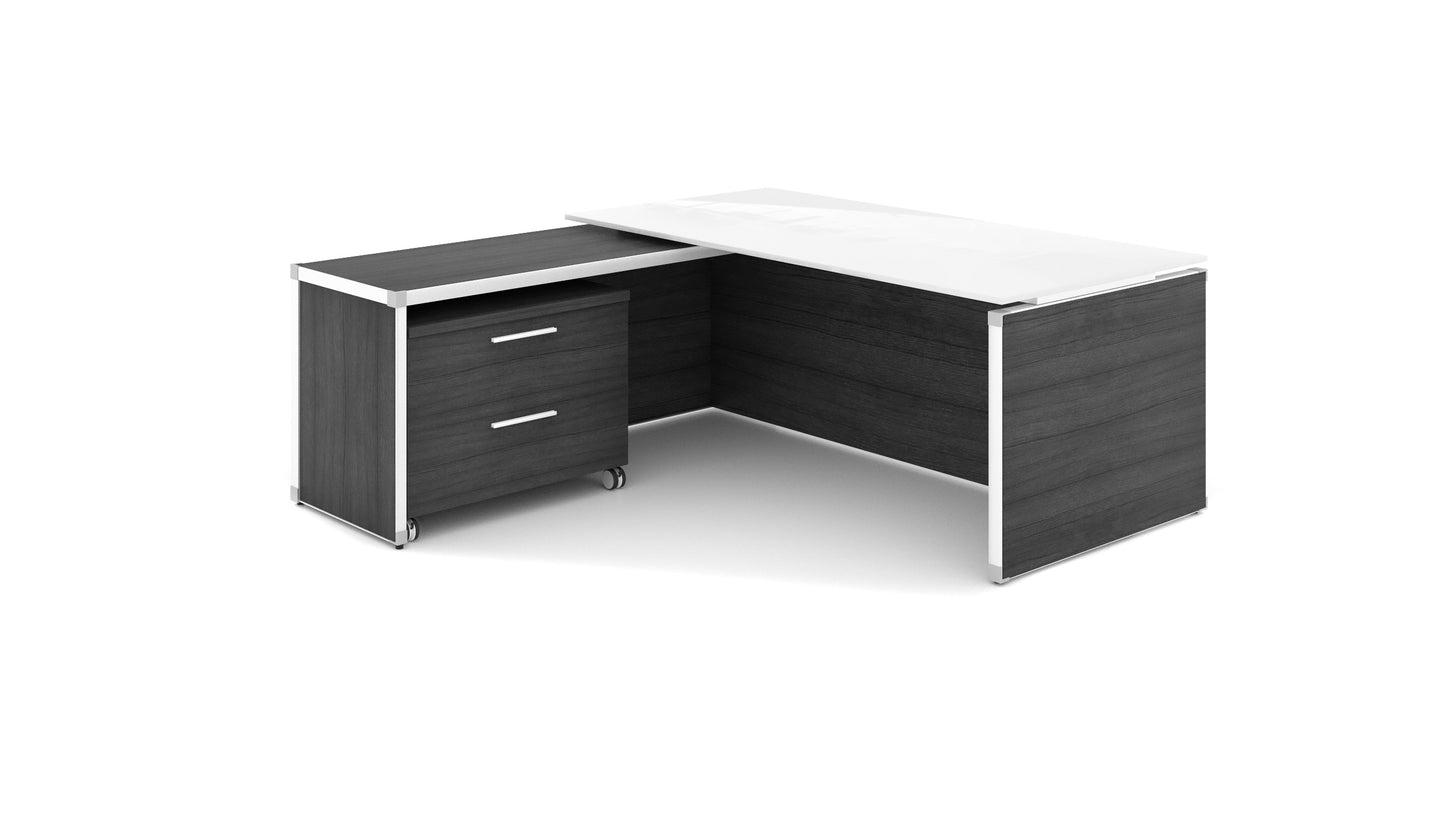 Potenza - L-shape Executive Desk with Glass Top