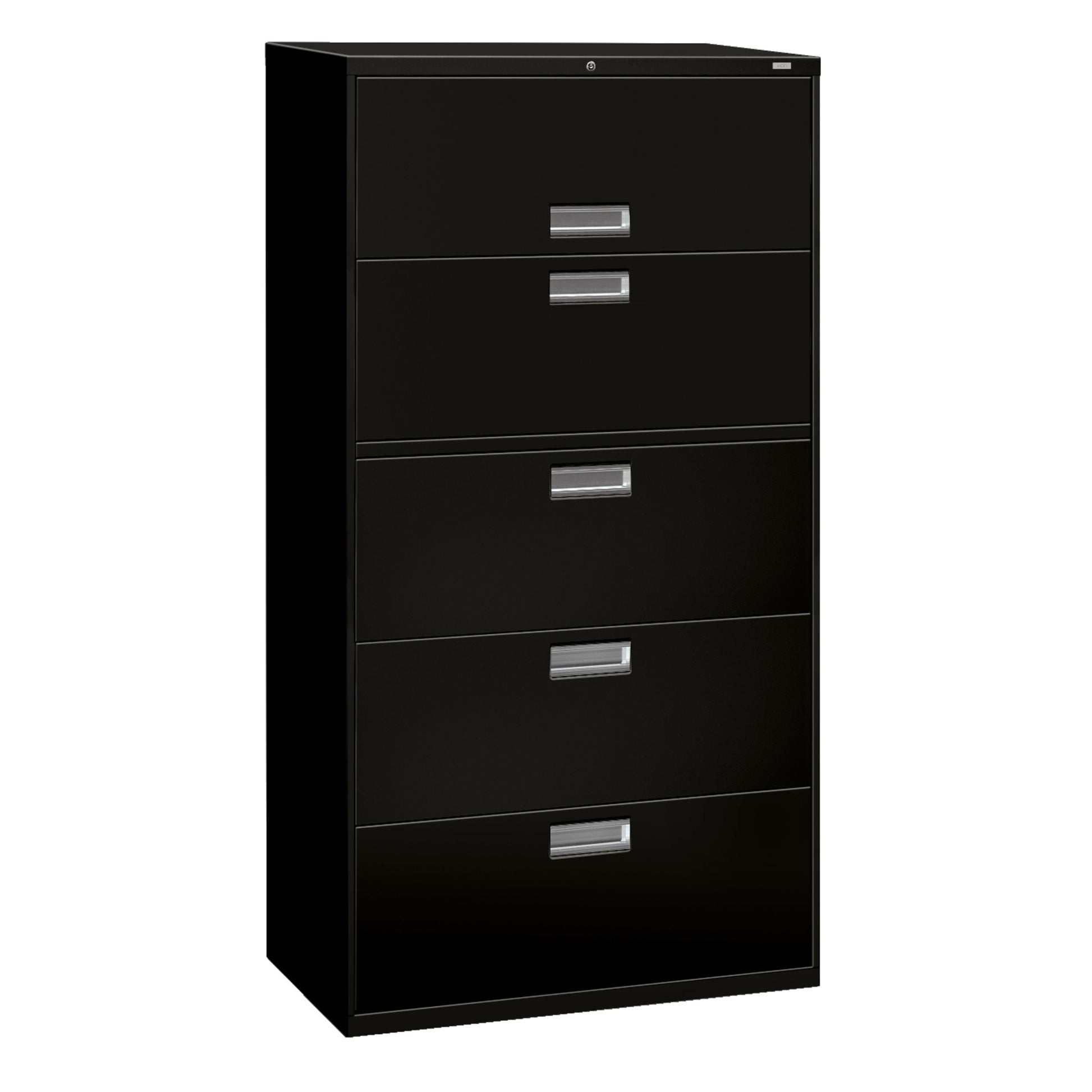 HON Brigade 600 Series Lateral File | 5 Drawers | Aluminum Pull | 36"W | Black Finish