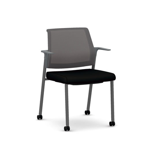 HON Cipher Mesh Back Guest Chair | Fixed Arms | Charcoal Mesh and Frame | Black Fabric