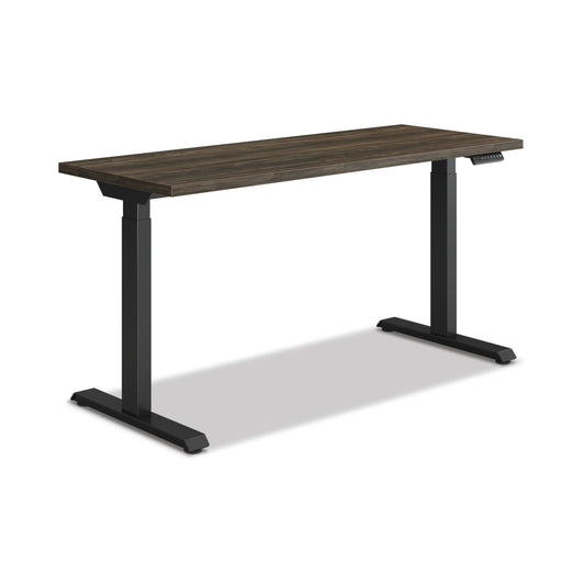 HON Coordinate Height-Adjustable Desk | 2-Stage Base | 58"W X 22"D | Florence Walnut Laminate | Black Base