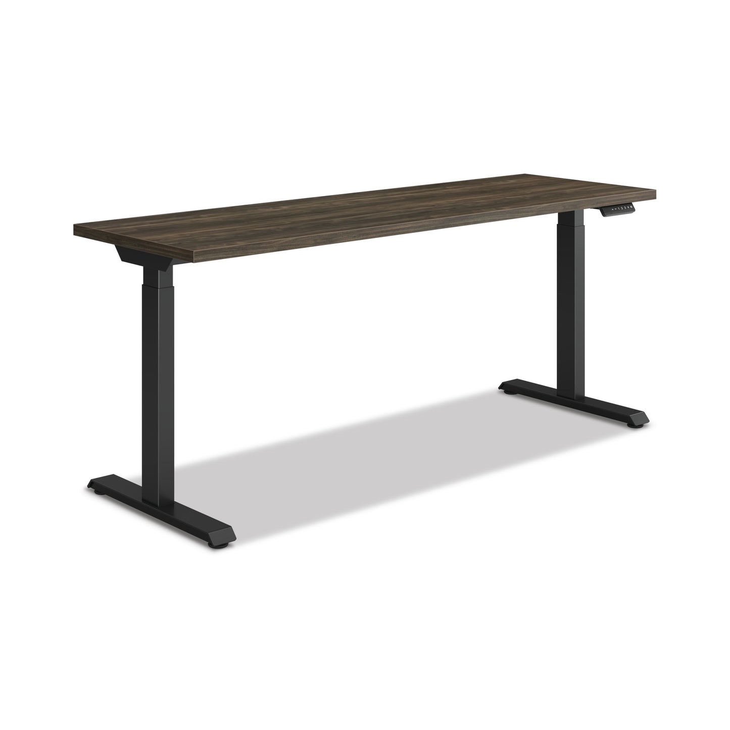 HON Coordinate Height-Adjustable Desk | 2-Stage Base | 70"W X 22"D | Florence Walnut Laminate | Black Base