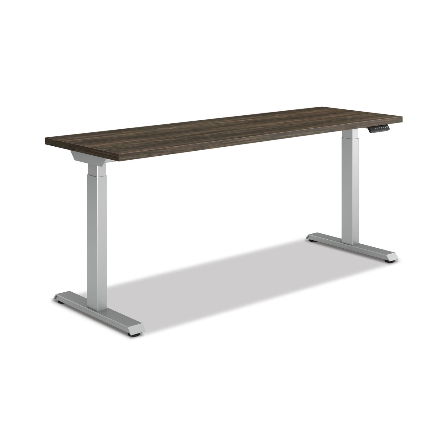 HON Coordinate Height-Adjustable Desk | 2-Stage Base | 70"W X 22"D | Florence Walnut Laminate | Silver Base