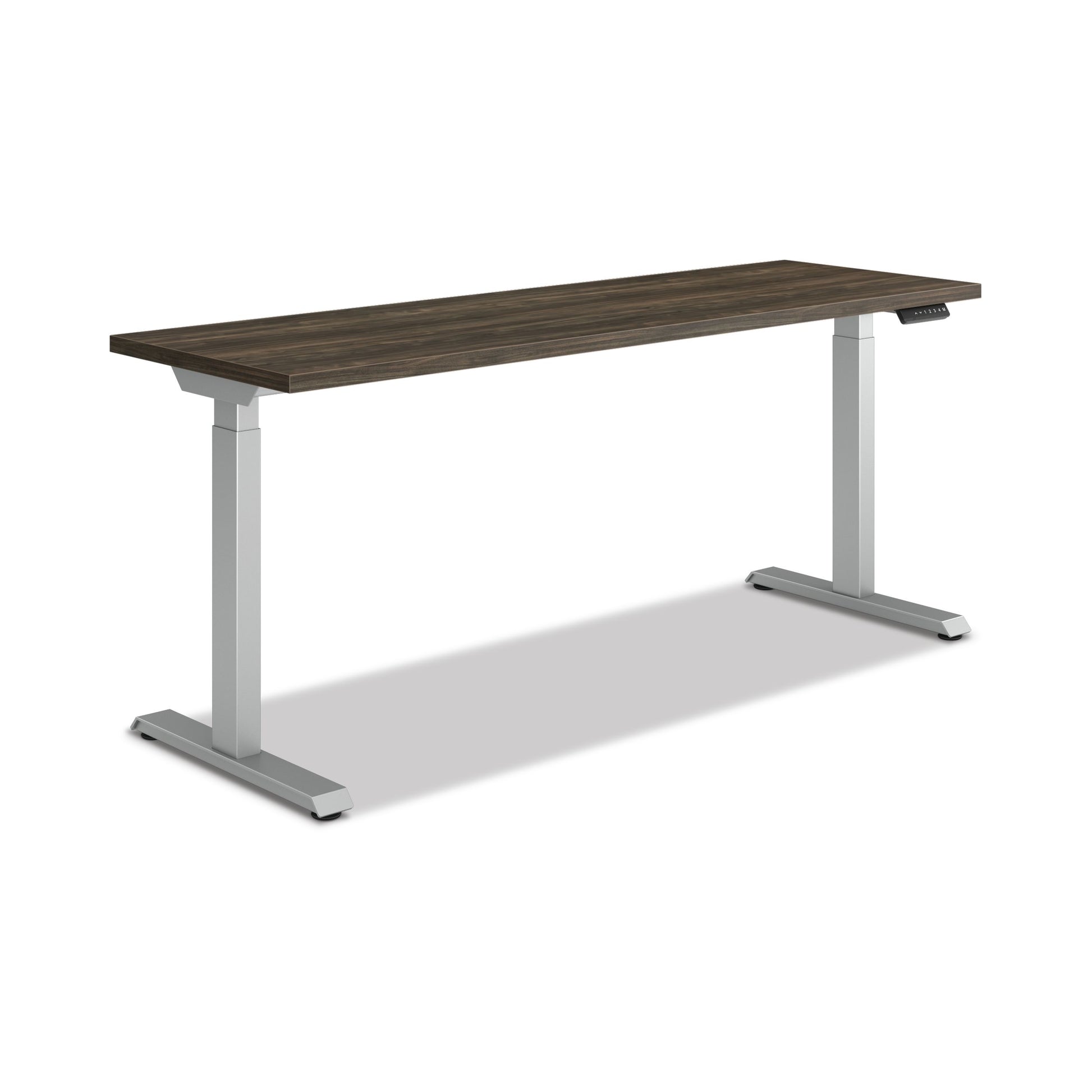 HON Coordinate Height-Adjustable Desk | 2-Stage Base | 70"W X 22"D | Florence Walnut Laminate | Silver Base