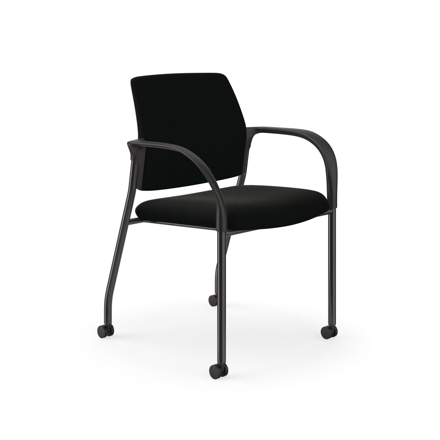 HON Ignition Multi-Purpose 4-Leg Stacking Chair | Fixed Arms | Casters | Black Fabric