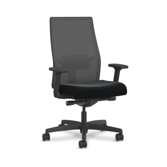 HON Ignition 2.0 Mesh Office Chair | Mid-Back | Synchro-Tilt | Black Seat Fabric | Black Mesh | Black Frame | Black Adjustable Lumbar