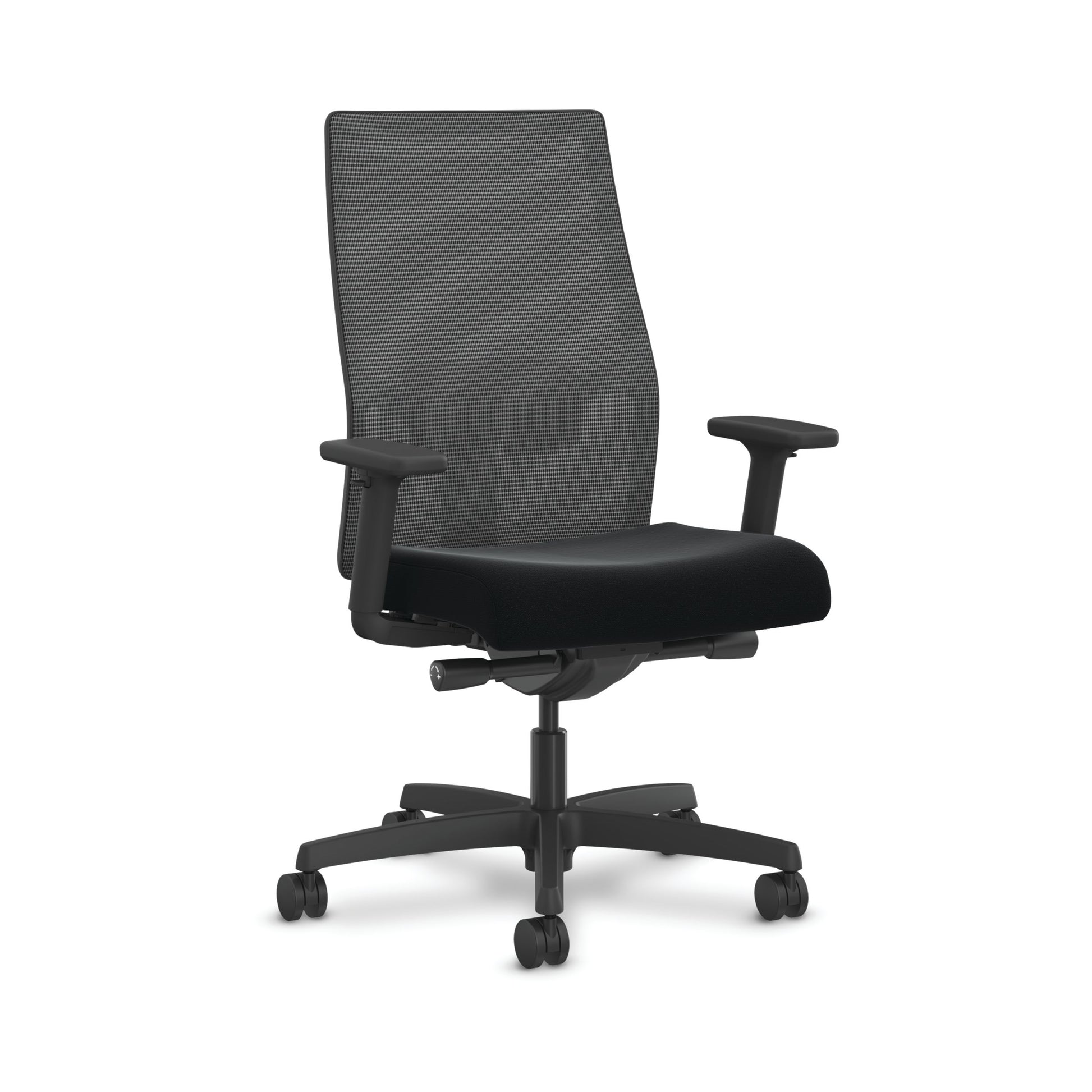 HON Ignition 2.0 Mesh Office Chair | Mid-Back | Synchro-Tilt | Black Seat Fabric | Black Mesh | Black Frame | Bullseye Red Adjustable Lumbar