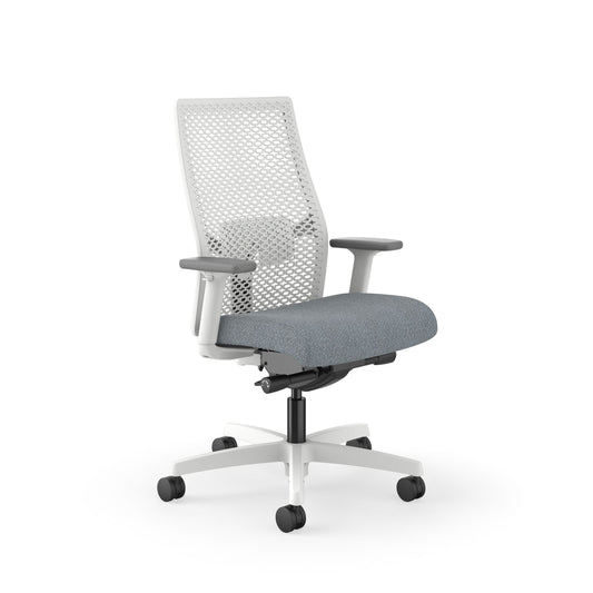 HON Ignition 2.0 ReActiv Office Chair | Mid-Back | Synchro-Tilt | Basalt Seat Fabric | Designer White ReActiv Back | White Frame