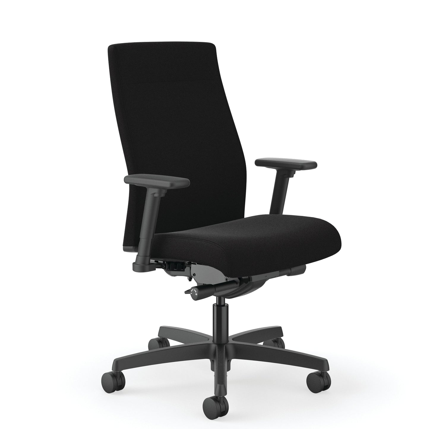 HON Ignition Mid-Back Task Chair | Easy Assembly | Advanced Synchro-Tilt Control | Hard Casters | Height- and Width-Adjustable Arms | Black Frame | Black Fabric