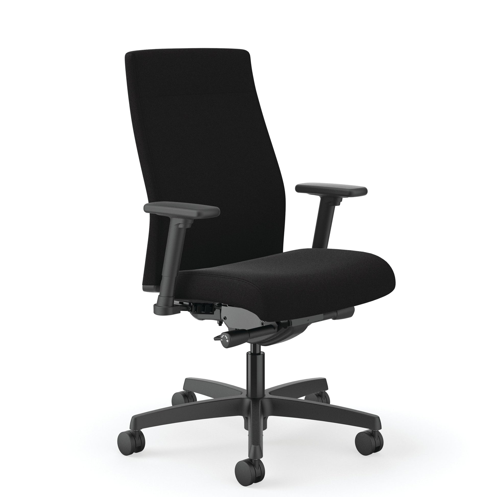 HON Ignition Mid-Back Task Chair | Easy Assembly | Advanced Synchro-Tilt Control | Hard Casters | Height- and Width-Adjustable Arms | Black Frame | Black Fabric