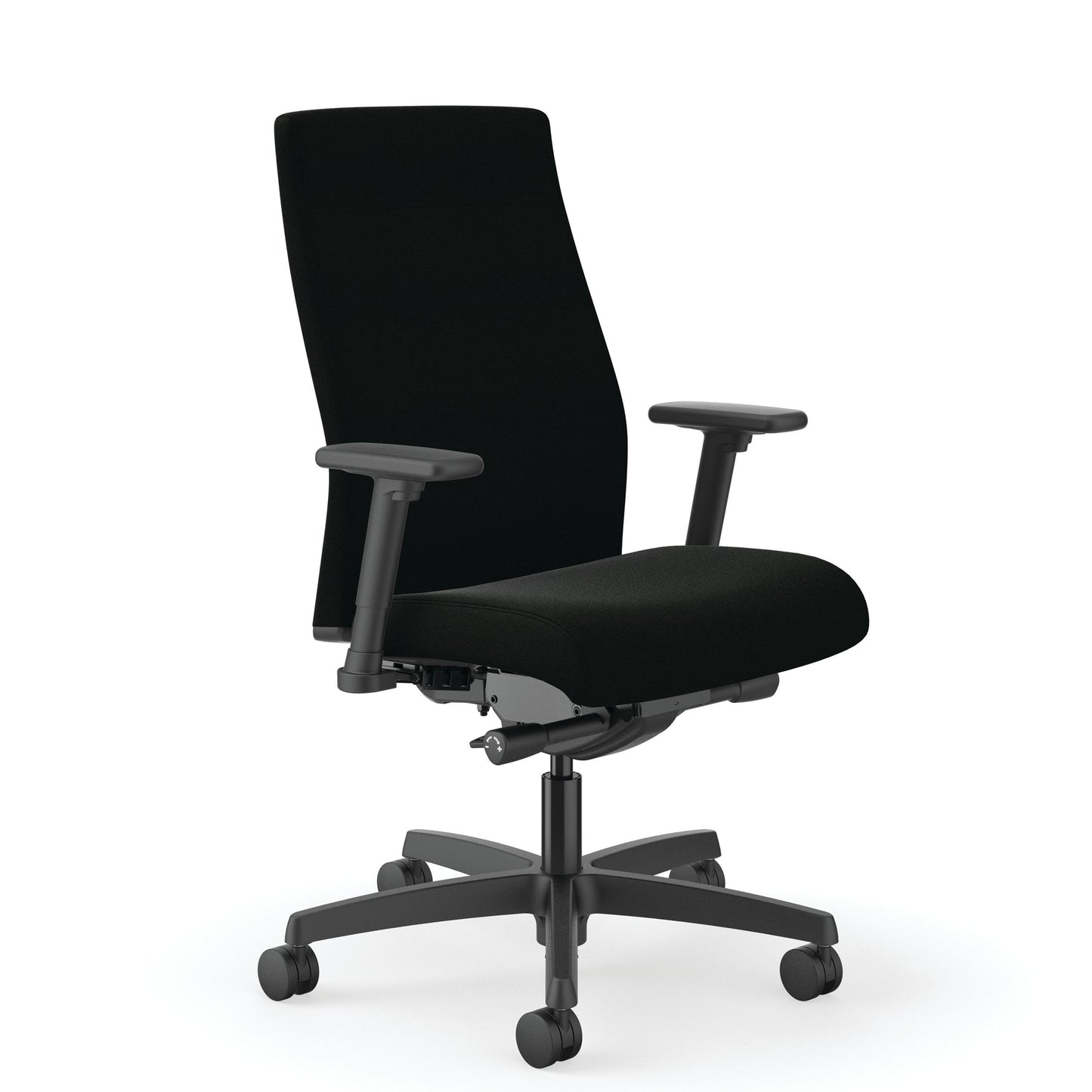 HON Ignition Mid-Back Task Chair | Easy Assembly | Advanced Synchro-Tilt Control | Hard Casters | Height- and Width-Adjustable Arms | Black Frame | Black Fabric