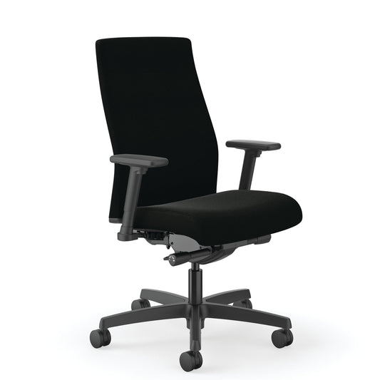 HON Ignition Mid-Back Task Chair | Easy Assembly | Advanced Synchro-Tilt Control | Hard Casters | Height- and Width-Adjustable Arms | Black Frame | Black Fabric