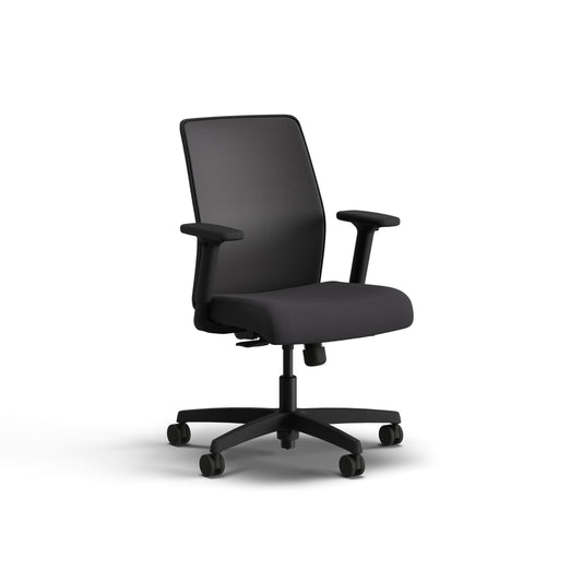 HON Ignition 2.0 Task Chair | Spectrum Mesh Low-Back | Synchro-Tilt Control With Seat Slider | Onyx Spectrum Mesh Back | Onyx Spectrum Mesh Seat | Height- and Width-Adjustable Arms | Adjustable Lumbar Support | Black Frame