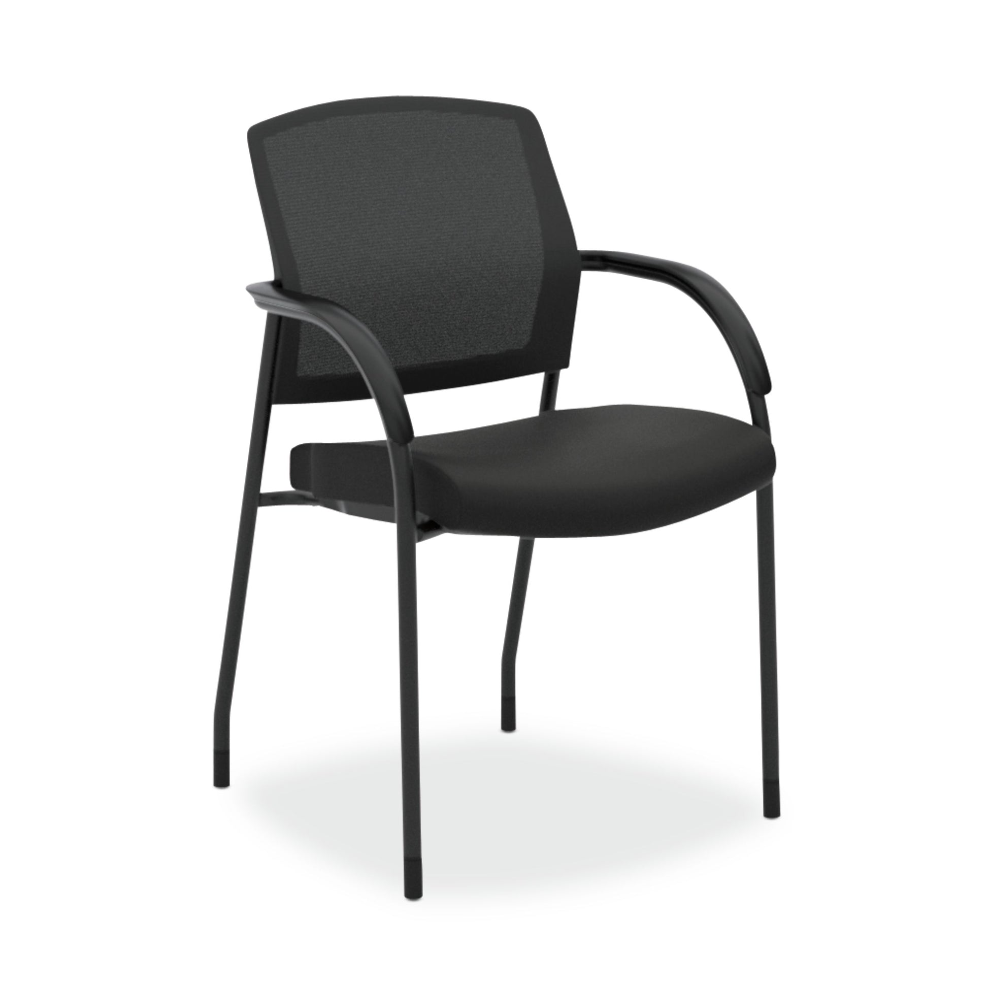 HON Lota Mesh Back Stacking Chair | Fixed Arms | Black Fabric
