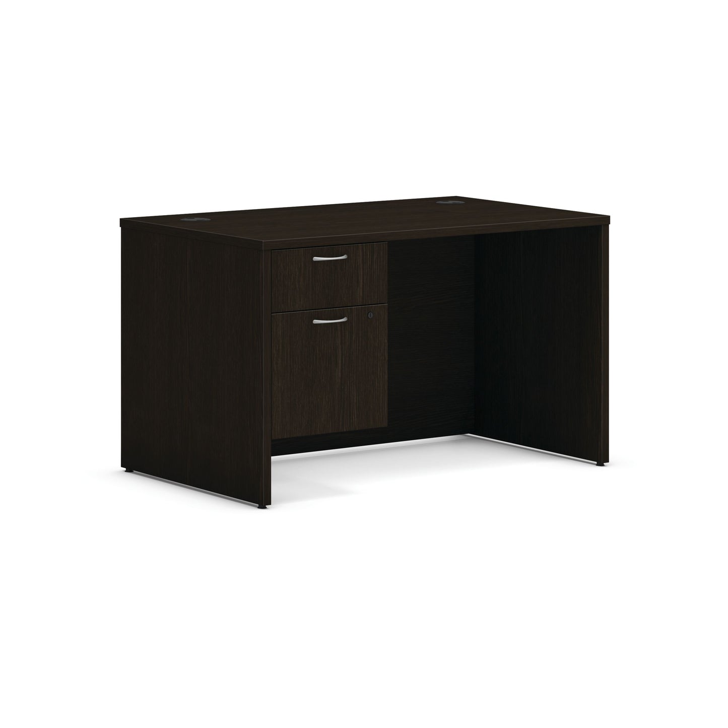 HON Mod Desk | 48"W x 30"D | Hanging Storage Pedestal | 1 Box / 1 File Drawer | Java Oak Laminate