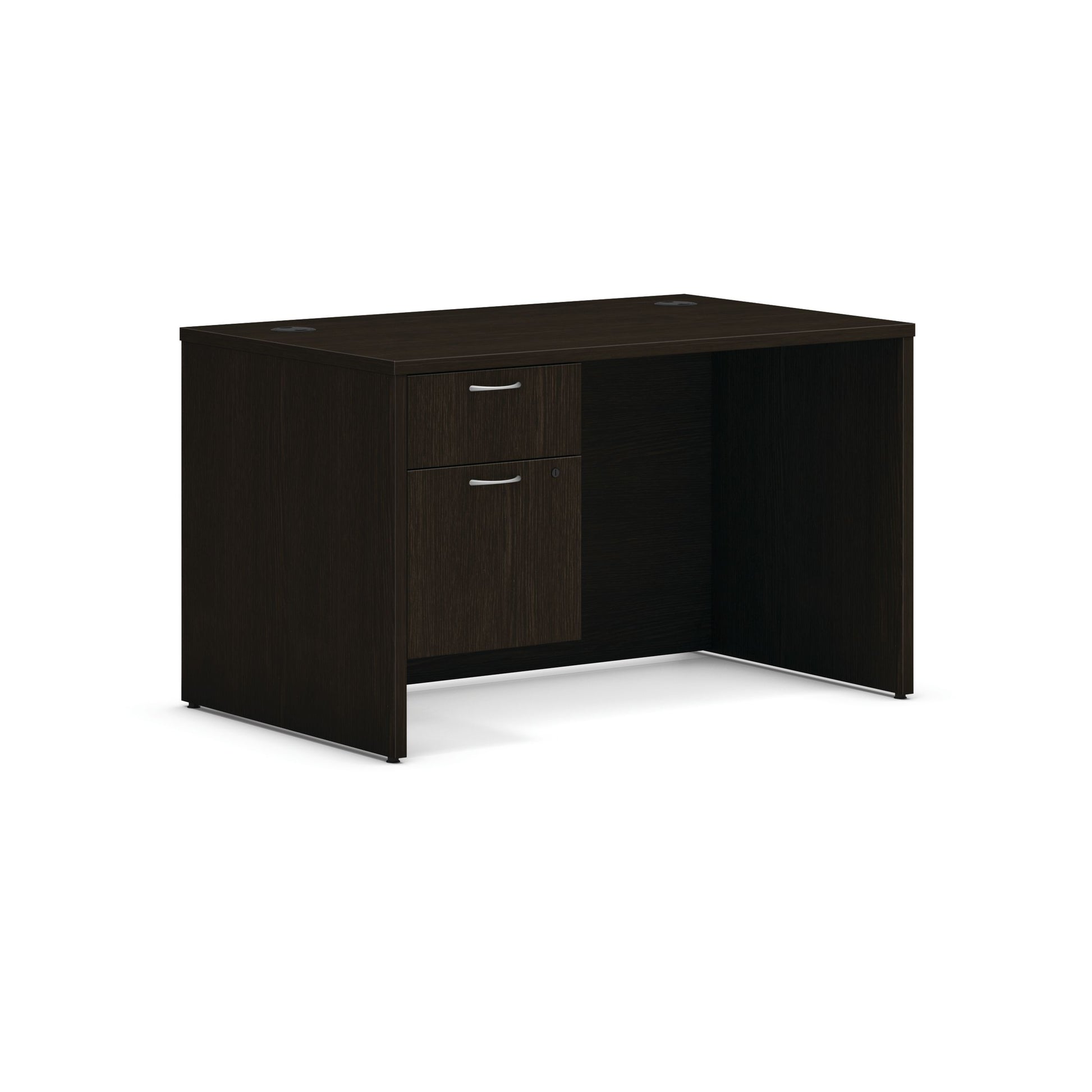 HON Mod Desk | 48"W x 30"D | Hanging Storage Pedestal | 1 Box / 1 File Drawer | Java Oak Laminate