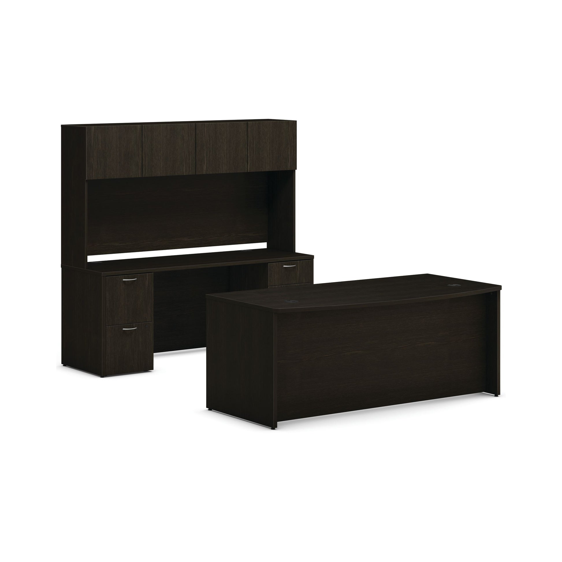 HON Mod Office Suite with Hutch | 72"W x 96"D | 2 Support Pedestals | 2 Box / 3 File Drawers | Java Oak Laminate