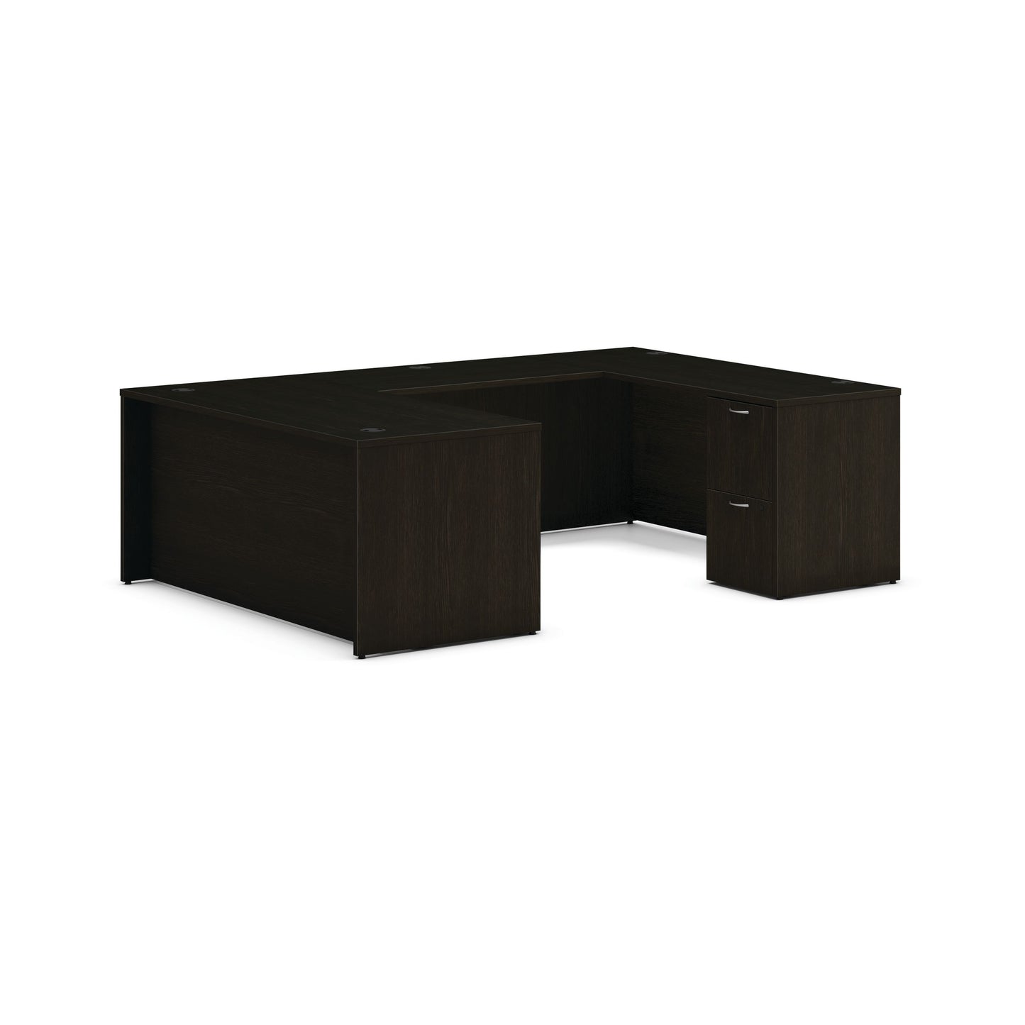 HON Mod U-Station | 66"W x 96"D | 2 Support Pedestals | 2 Box / 3 File Drawers | Java Oak Laminate