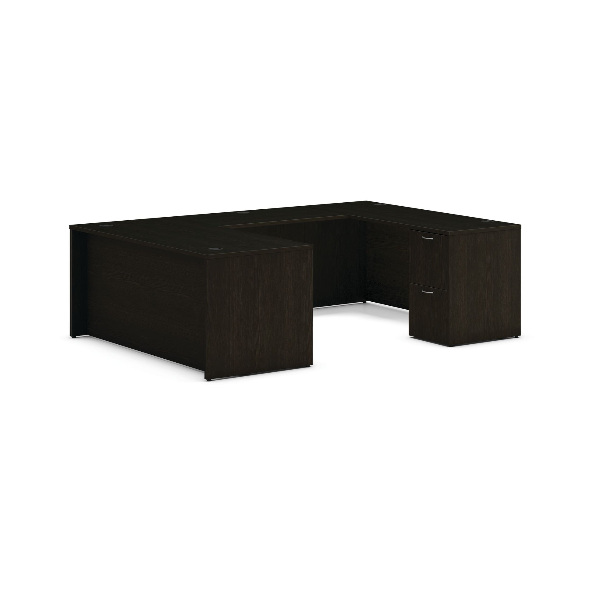 HON Mod U-Station | 66"W x 96"D | 2 Support Pedestals | 2 Box / 3 File Drawers | Java Oak Laminate