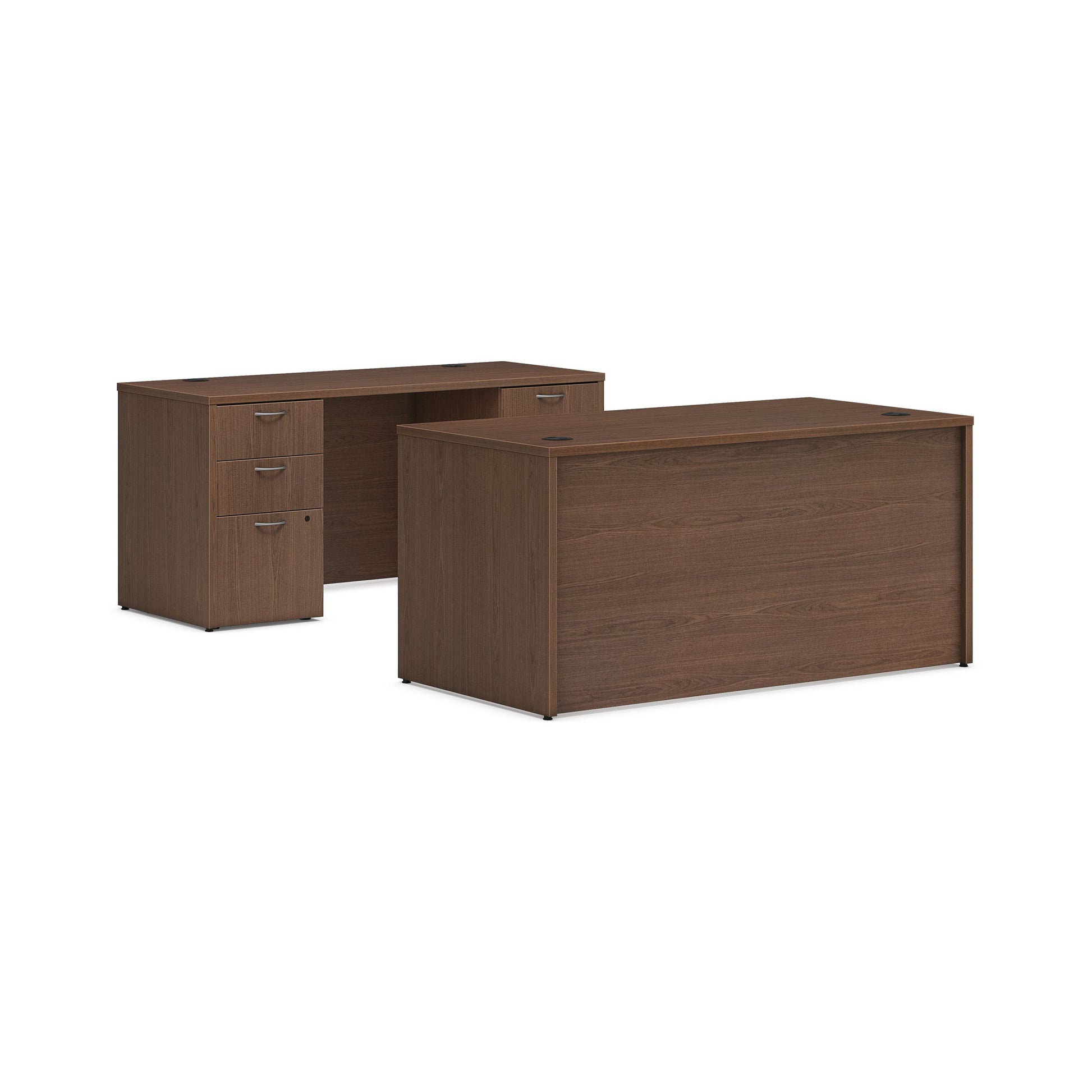 HON Mod Executive Workstation | Desk, Credenza, 4 Pedestals | 60"W x 90"D | Sepia Walnut Laminate