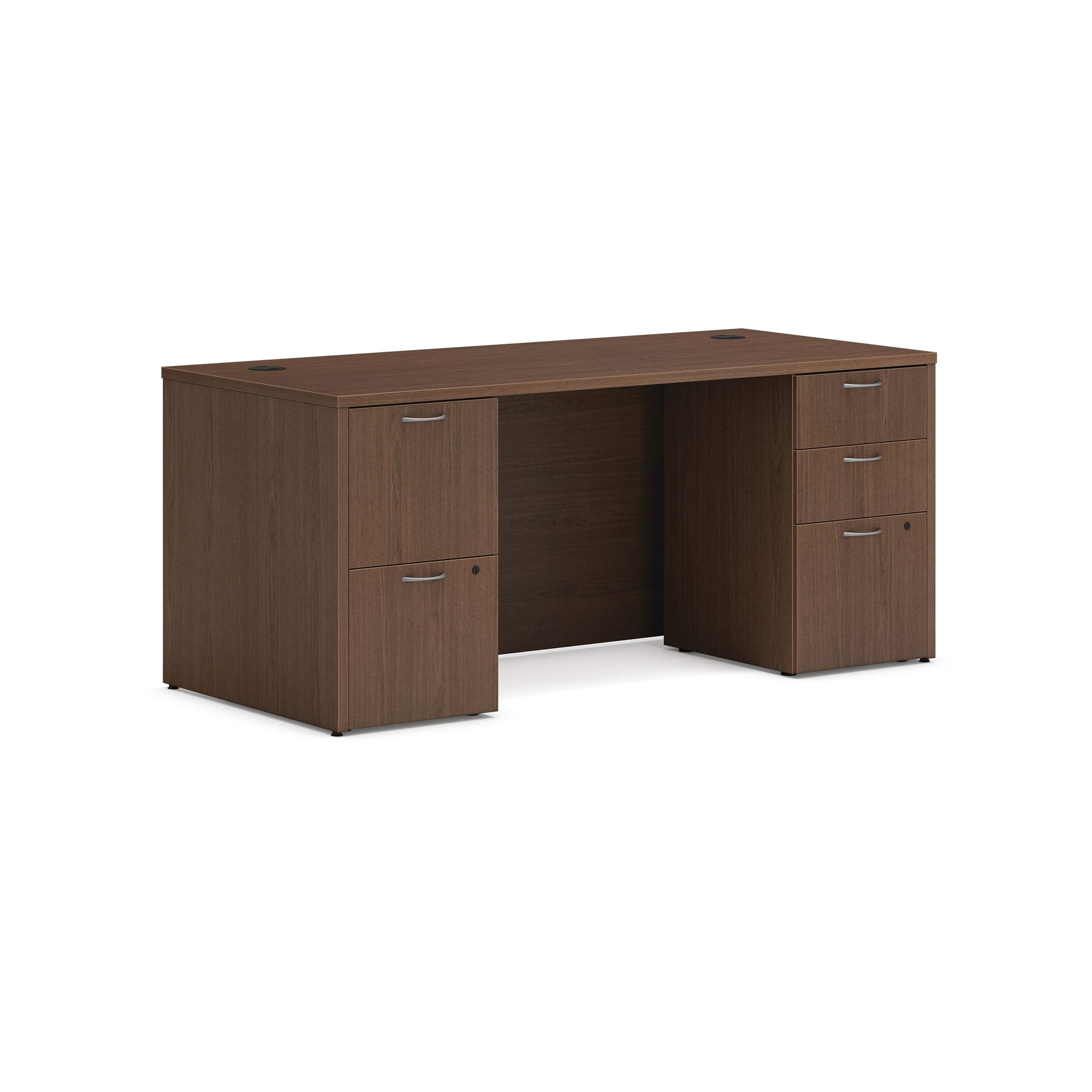 HON Mod Desk | 2 Box Drawers / 3 File Drawer | 66"W x 30"D | Sepia Walnut Laminate