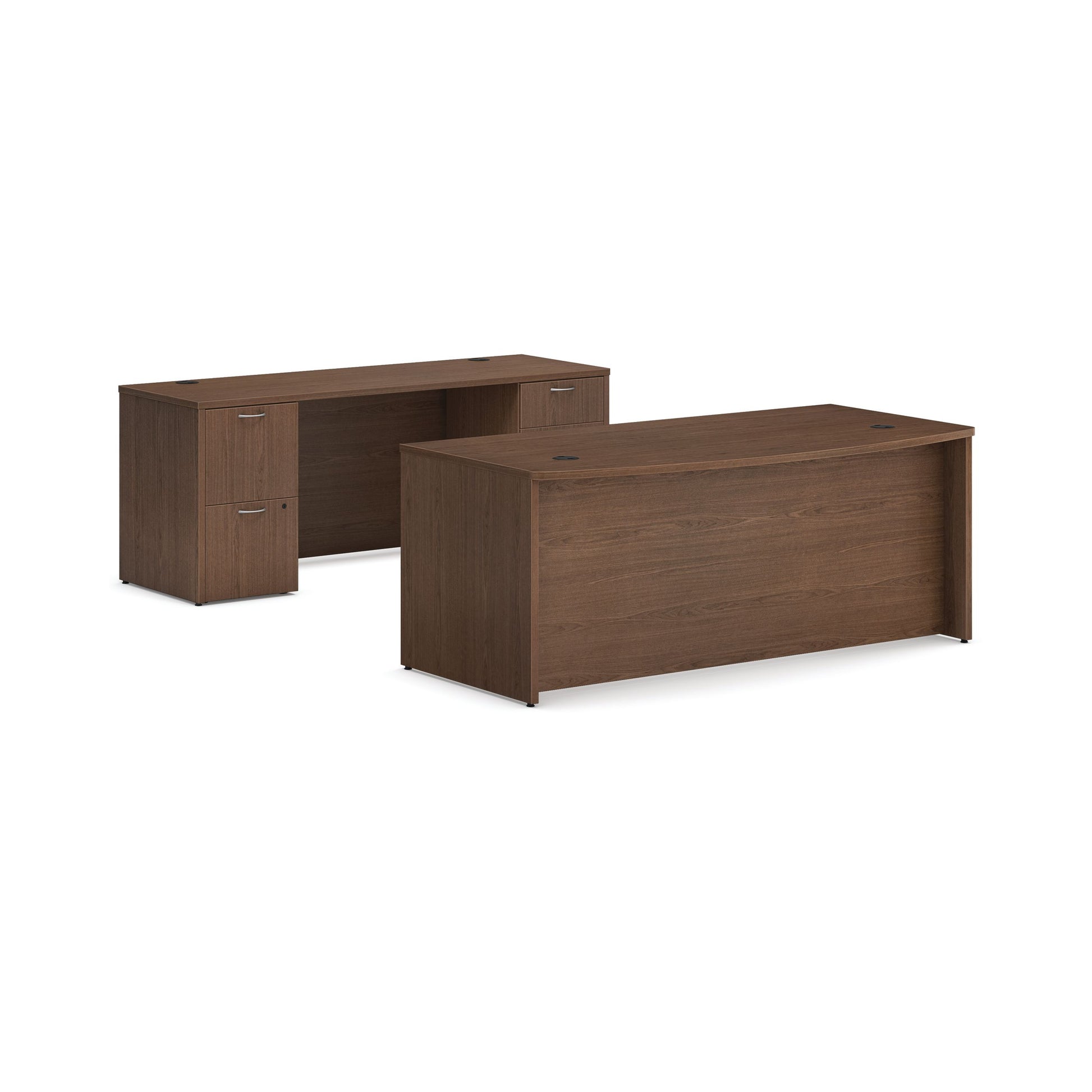 HON Mod Executive Workstation | Desk, Credenza, 2 Box Drawers / 3 File Drawers | 72"W x 96"D | Sepia Walnut Laminate