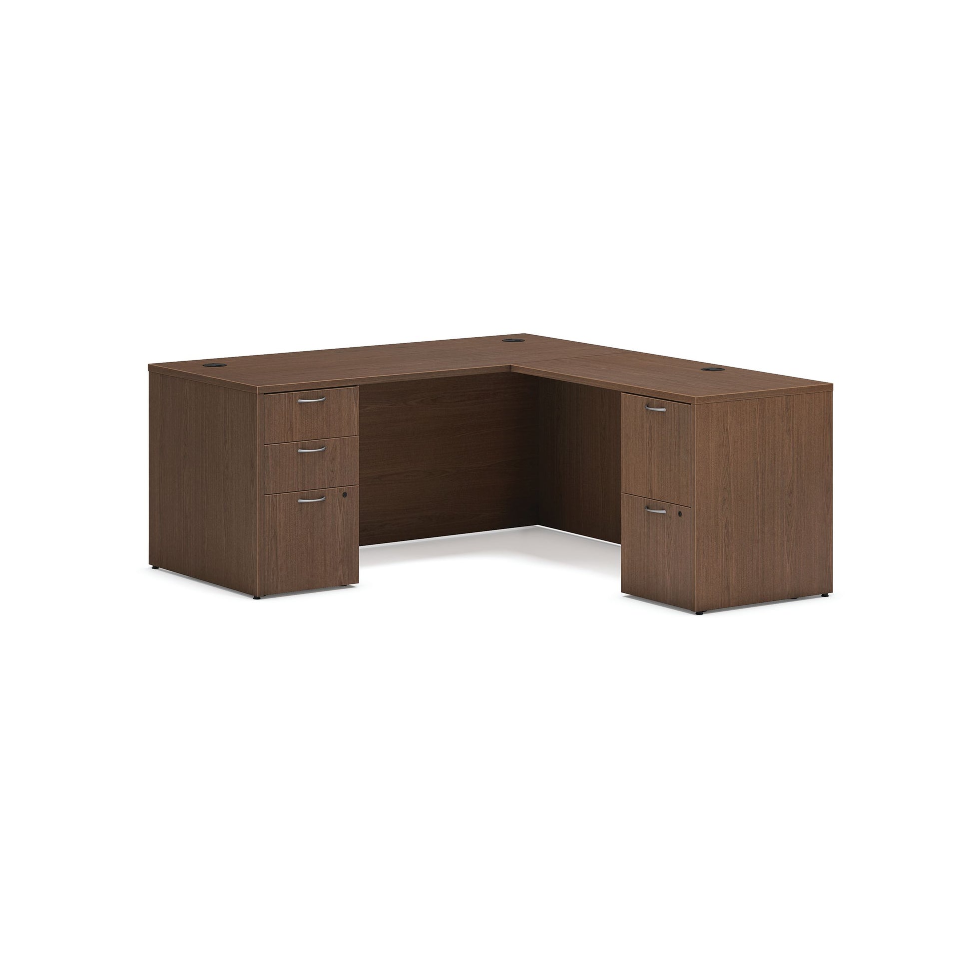 HON Mod L-Station | 2 Box Drawers / 3 File Drawers | 66"W x 72"D | Sepia Walnut Laminate