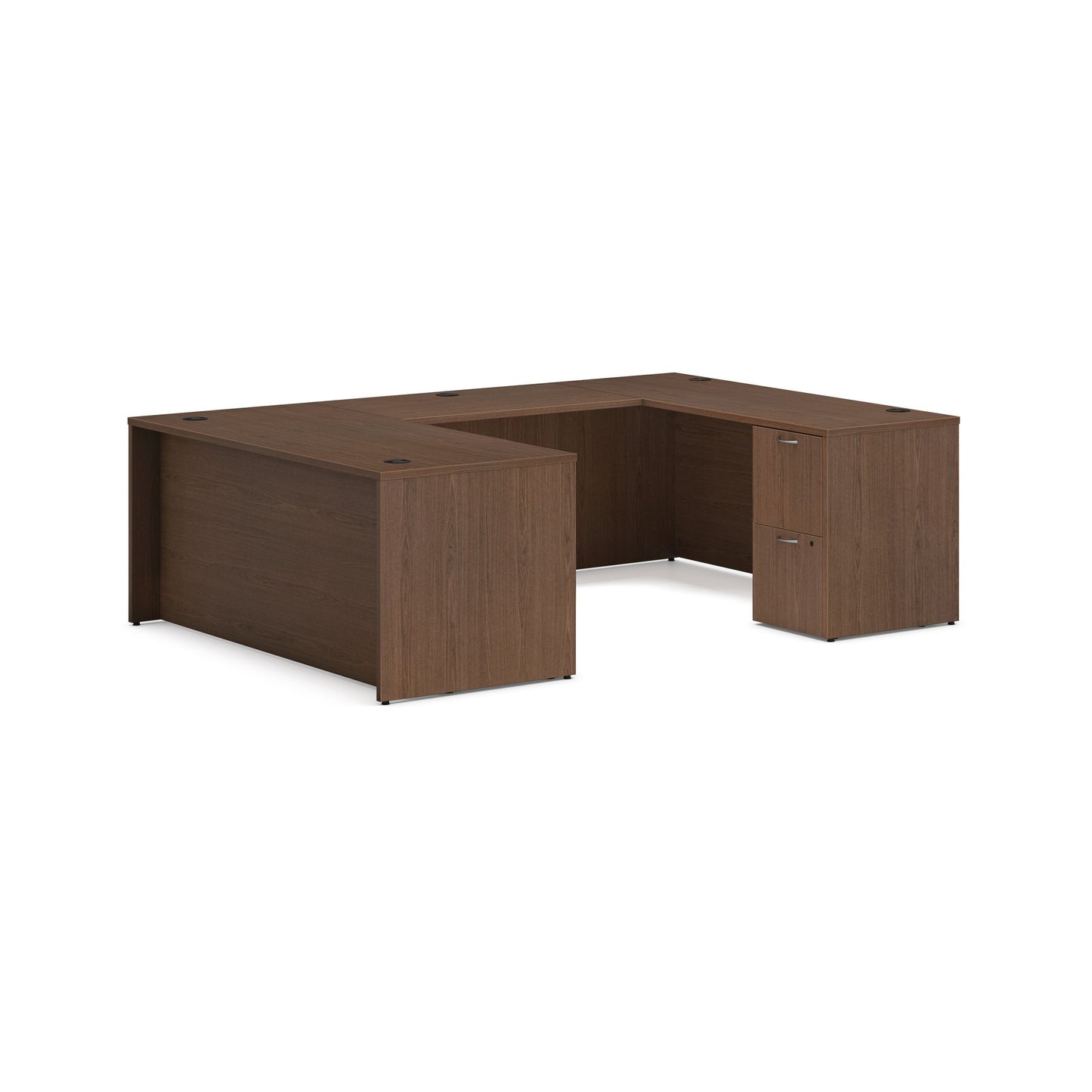 HON Mod U-Station | 66"W x 96"D | 2 Support Pedestals | 2 Box / 3 File Drawers | Sepia Walnut Laminate