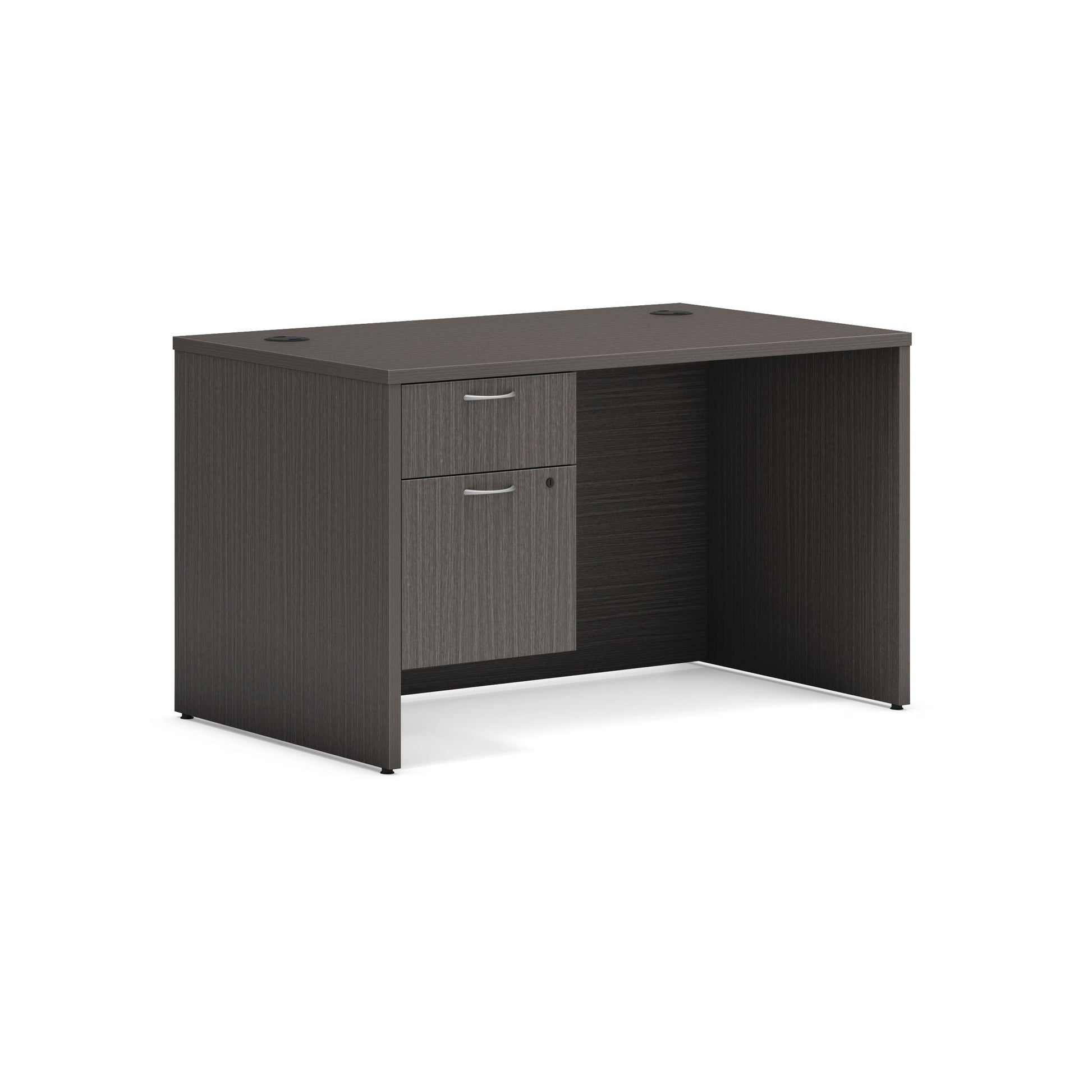 HON Mod Desk | 48"W x 30"D | Hanging Storage Pedestal | 1 Box / 1 File Drawer | Slate Teak Laminate