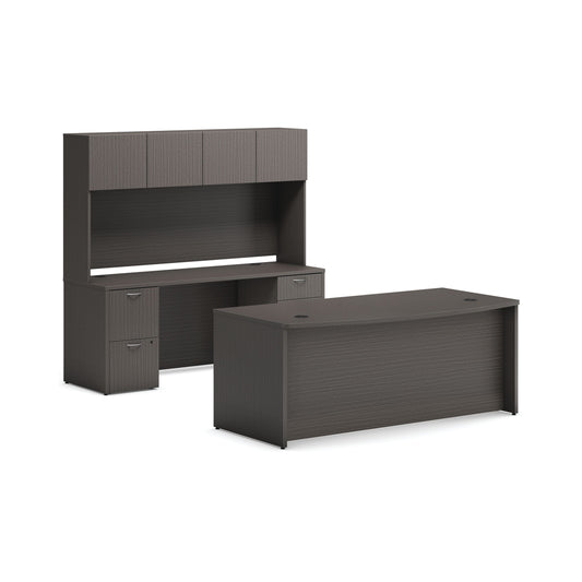 HON Mod Office Suite with Hutch | 72"W x 96"D | 2 Support Pedestals | 2 Box / 3 File Drawers | Slate Teak Laminate