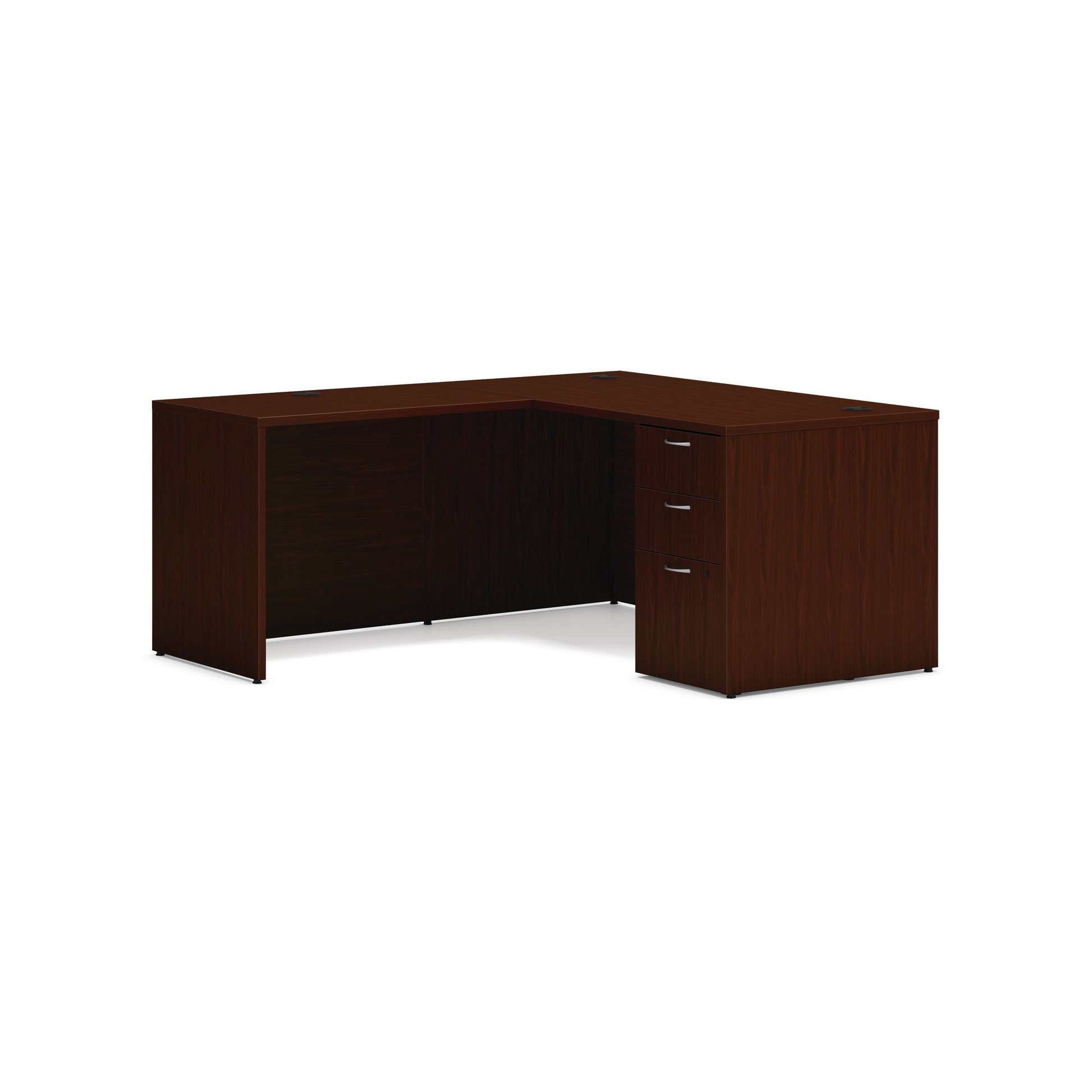 HON Mod L-Station | 2 Box Drawers / 1 File Drawer | 60"W x 66"D | Traditional Mahogany Laminate