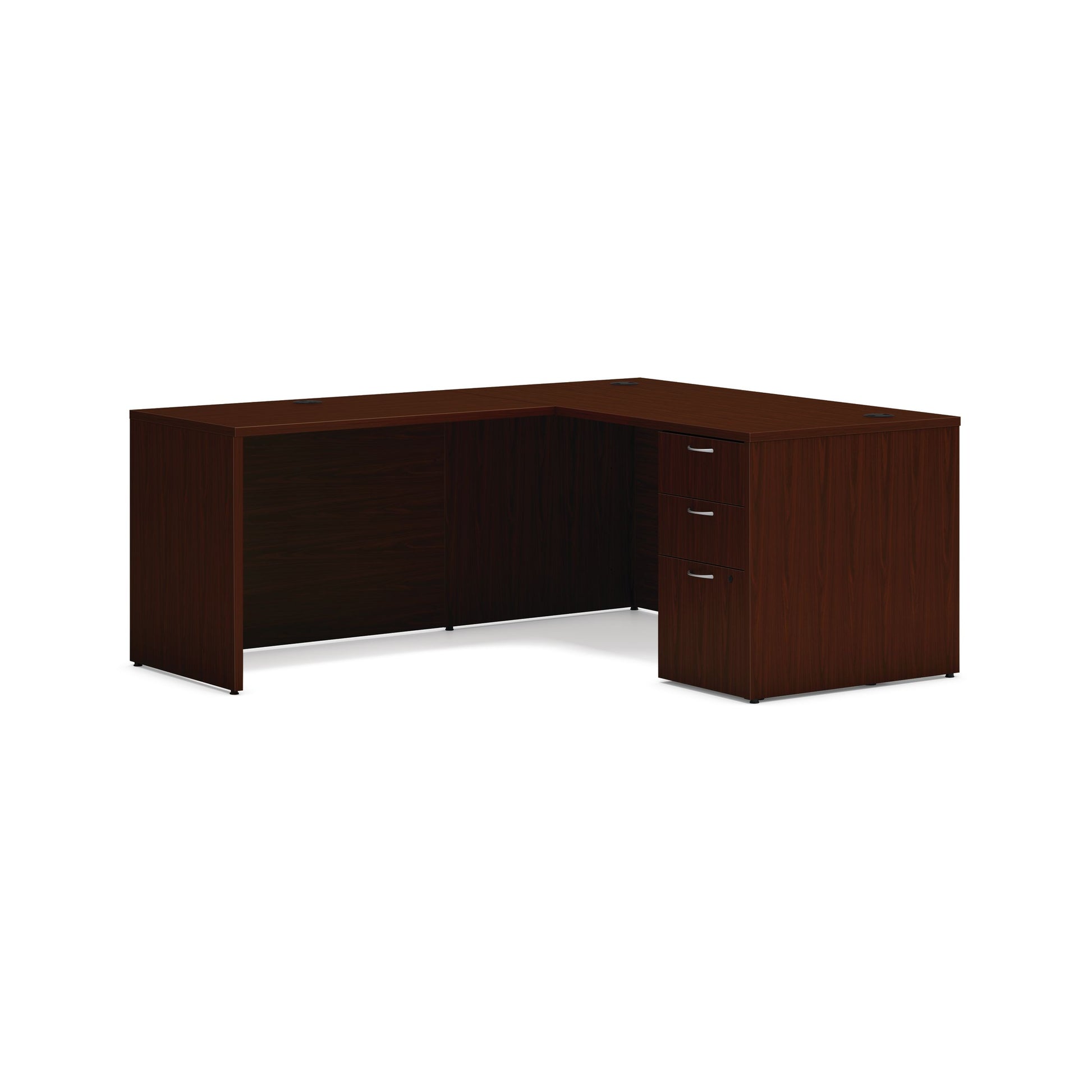 HON Mod L-Station | 2 Box Drawers / 1 File Drawer | 60"W x 72"D | Traditional Mahogany Laminate