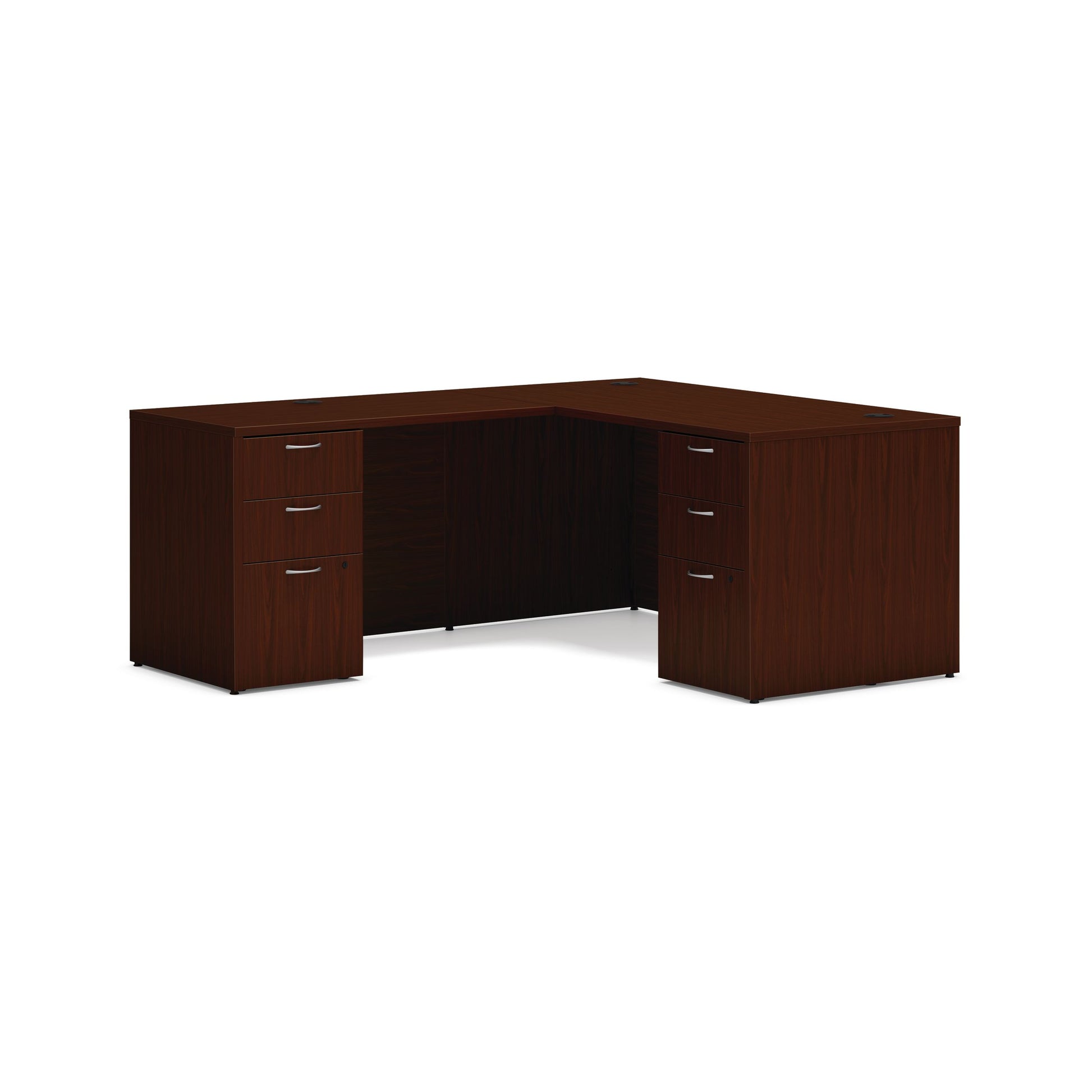 HON Mod L-Station | 4 Box Drawers / 2 File Drawers | 60"W x 72"D | Traditional Mahogany Laminate