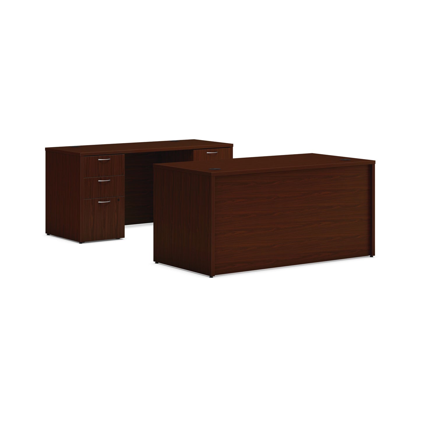 HON Mod Executive Workstation | Desk, Credenza, 4 Pedestals | 60"W x 90"D | Traditional Mahogany Laminate