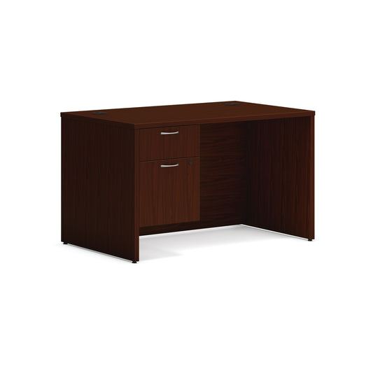 HON Mod Desk | 48"W x 30"D | Hanging Storage Pedestal | 1 Box / 1 File Drawer | Traditional Mahogany Laminate