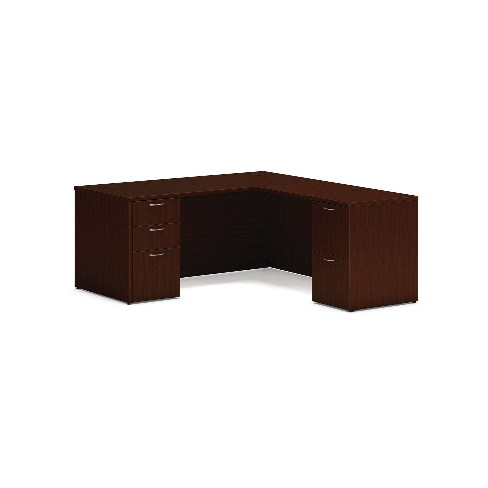 HON Mod L-Station | 2 Box Drawers / 3 File Drawers | 66"W x 72"D | Traditional Mahogany Laminate