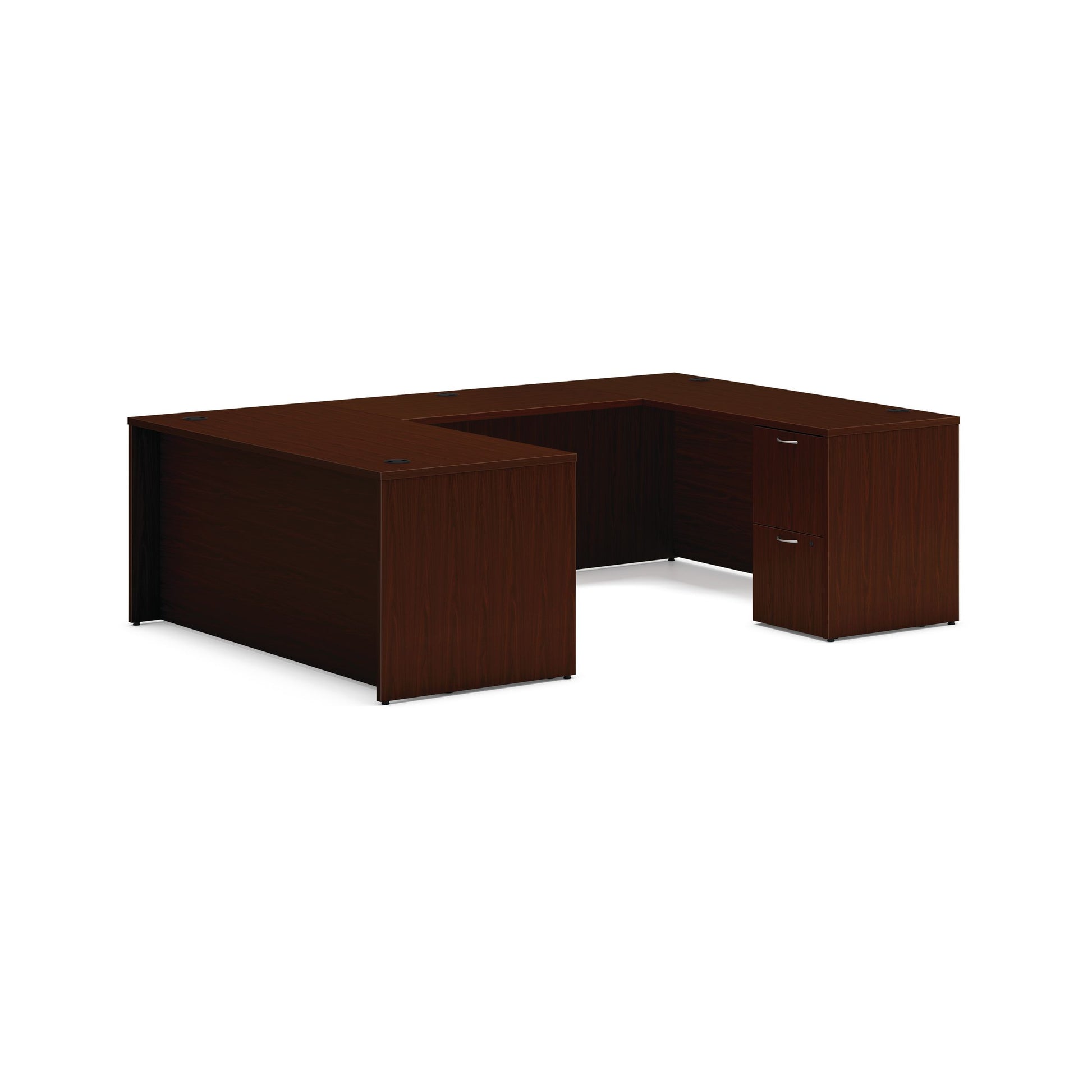 HON Mod U-Station | 66"W x 96"D | 2 Support Pedestals | 2 Box / 3 File Drawers | Traditional Mahogany Laminate