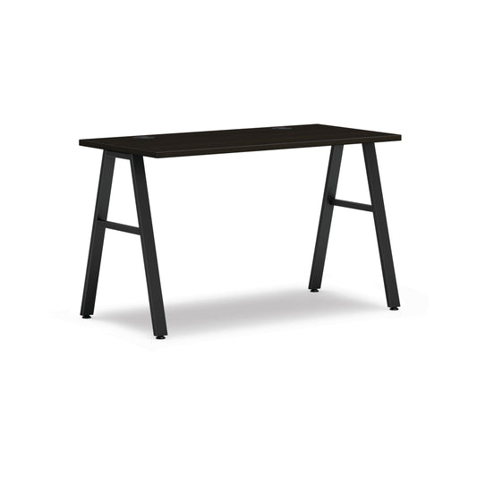 HON Mod Table Desk | Java Oak Laminate | Black A-Legs