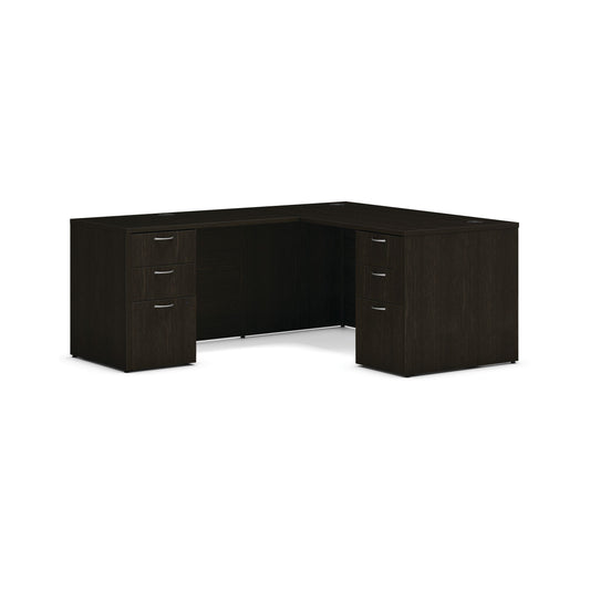 HON Mod L-Station | 4 Box Drawers / 2 File Drawers | 60"W x 72"D | Java Oak Laminate