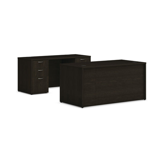 HON Mod Executive Workstation | Desk, Credenza, 4 Pedestals | 60"W x 90"D | Java Oak Laminate