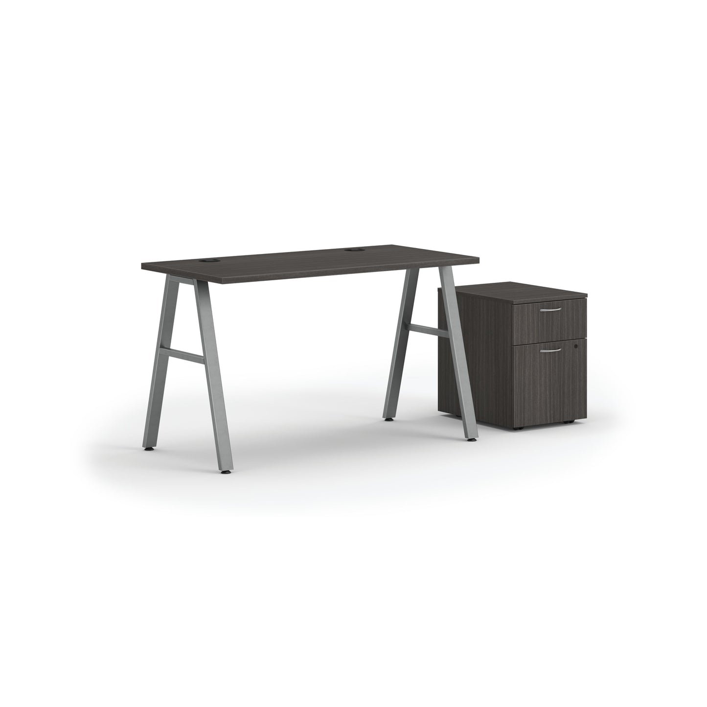 HON Mod Desk with Mobile Storage | 48"W x 24"D | Silver A-Leg Base