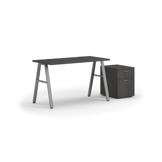 HON Mod Desk with Mobile Storage | 48"W x 24"D | Silver A-Leg Base