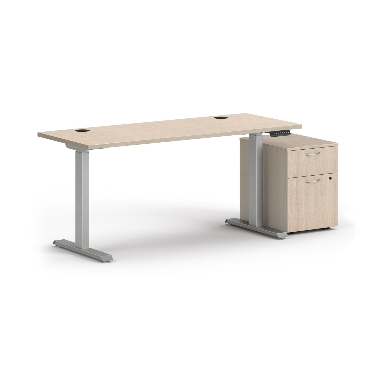 HON Mod Height-Adjustable Desk with Storage | 1 Box Drawer / 1 File Drawer | 60"W x 24"D | ETA Base | Desert Oak Laminate