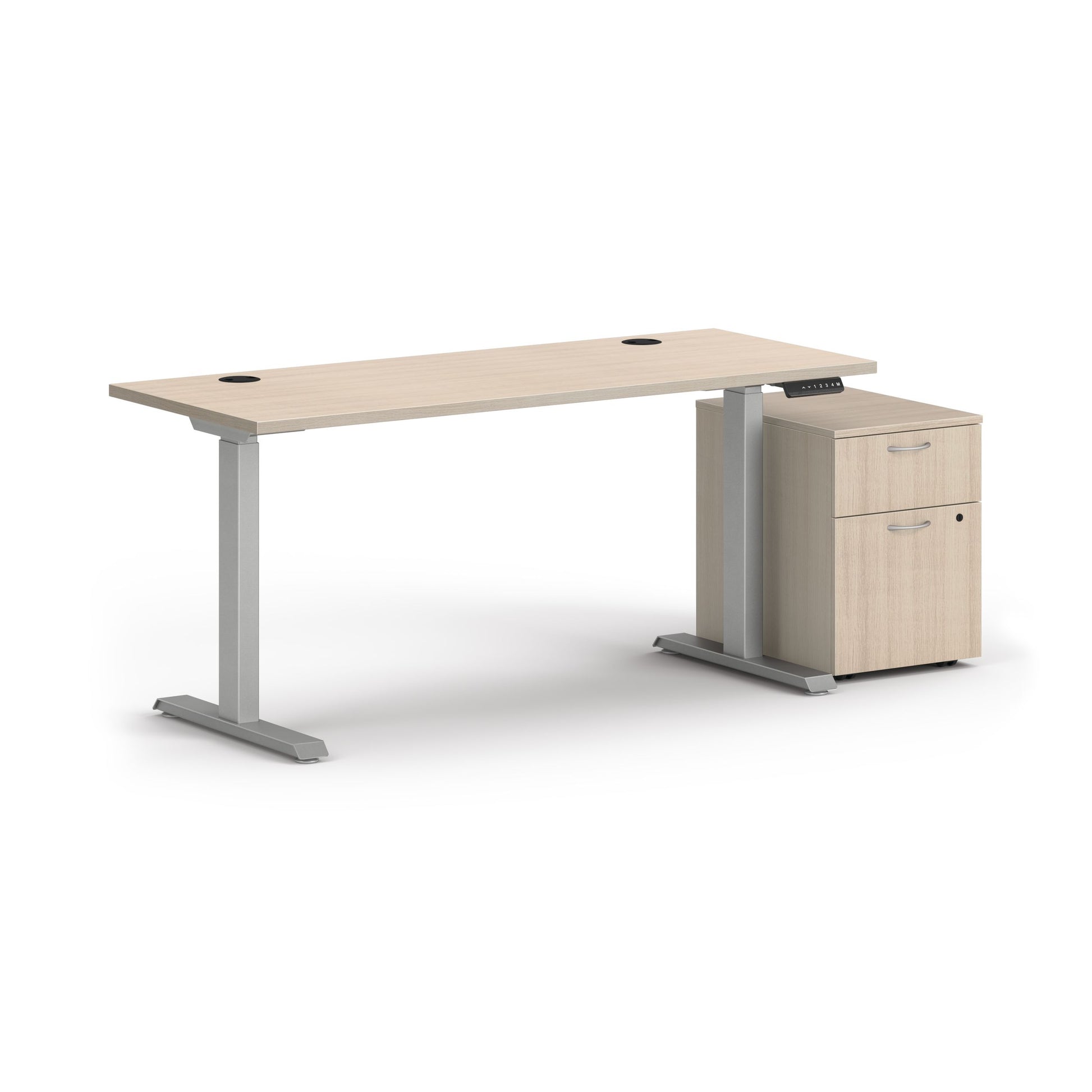 HON Mod Height-Adjustable Desk with Storage | 1 Box Drawer / 1 File Drawer | 60"W x 24"D | ETA Base | Desert Oak Laminate