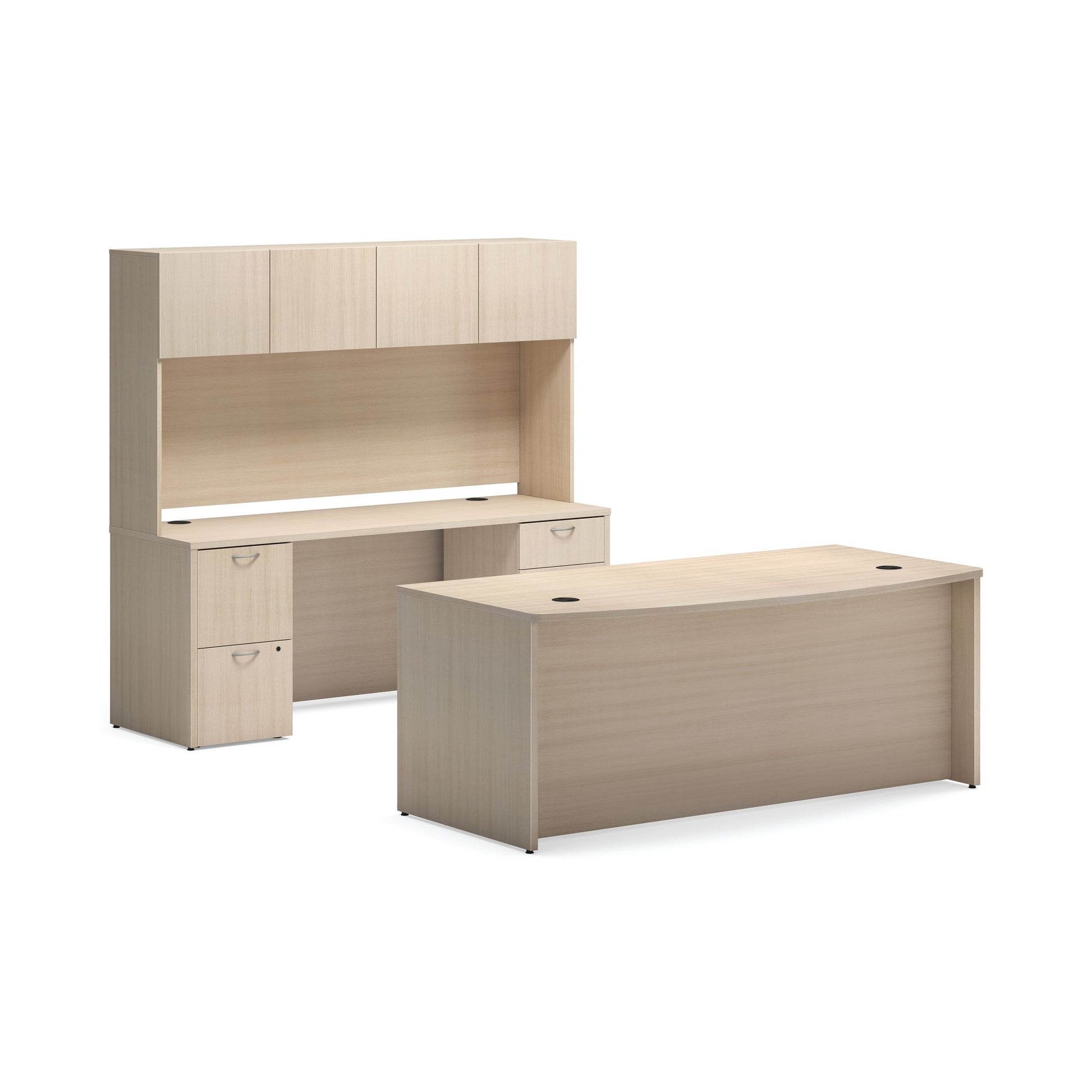HON Mod Office Suite with Hutch | 72"W x 96"D | 2 Support Pedestals | 2 Box / 3 File Drawers | Desert Oak Laminate