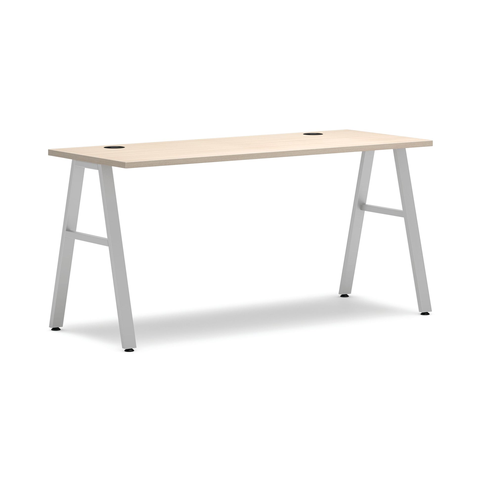 HON Mod Desk | 60"W x 24"D | Silver A-Leg Base | Desert Oak Laminate